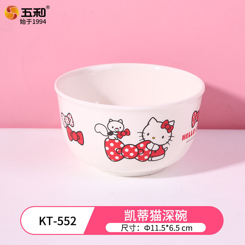 Wuhe rojo Kitty melamina cubiertos Sanrio auténtico anti-caída anti-escaldado creativo de dibujos animados para niños plato tazas de agua