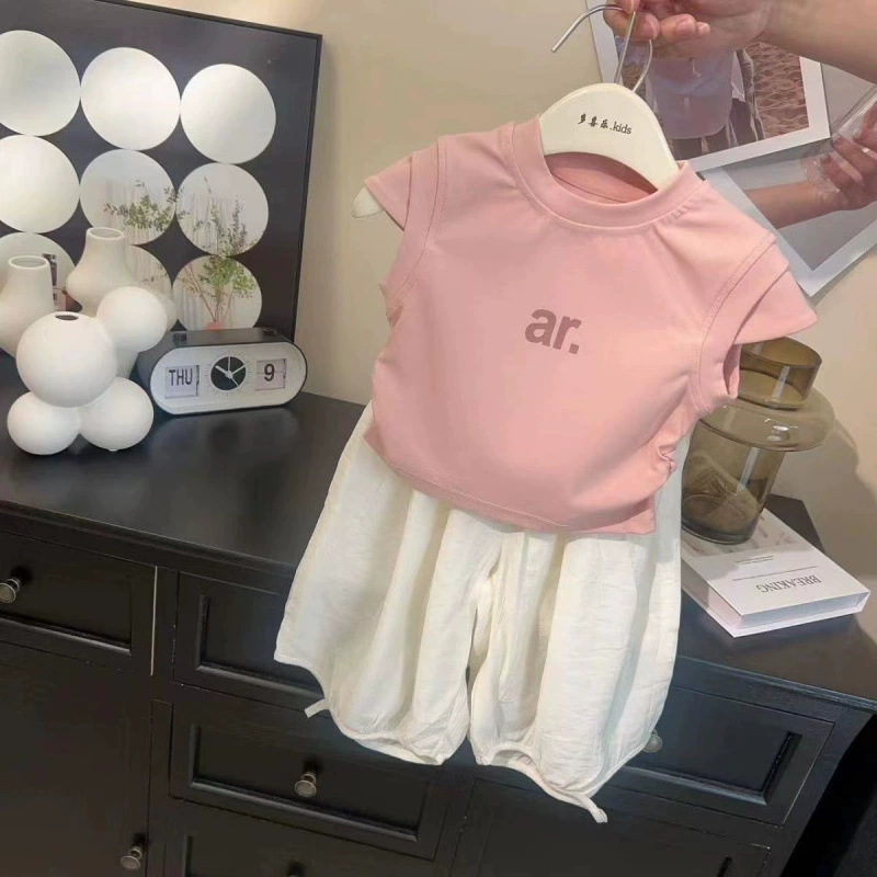 Летний костюм для девочки «Супер фея», новый стиль 2025 года, футболка для малышки, детские антимоскитные штанишки, штанишки-девять точек, комплект из двух предметов