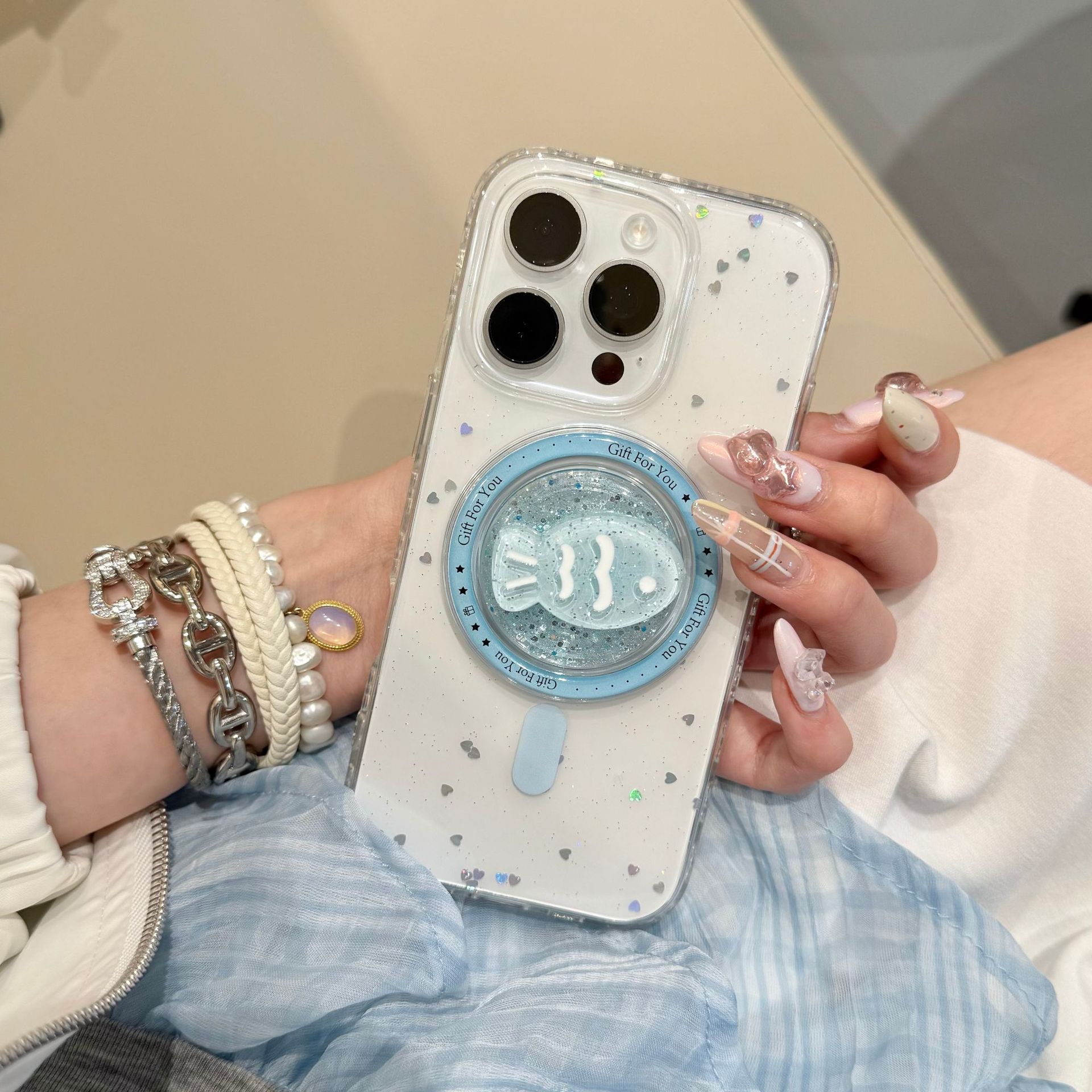 Pez de cristal de brillo simple para Apple 15ProMax funda para teléfono móvil 16Pro magnético 14/13 nuevo 16PM