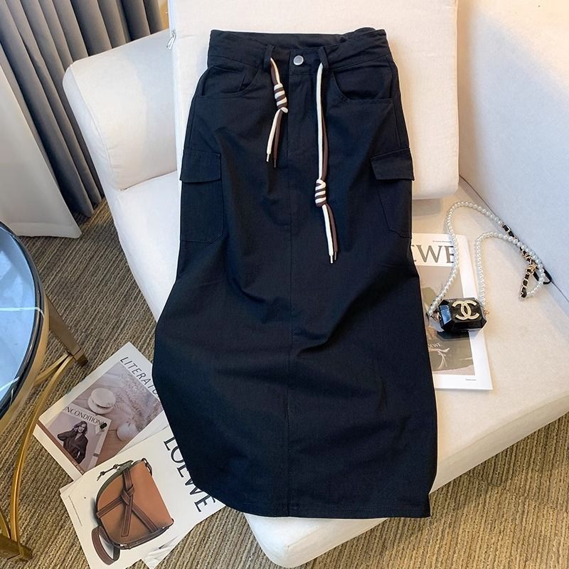 Shanli Dadi Workwear Skirt Women's Spring and Summer Korean Style New Arrival plus size High Waist Pocket All-Match Split Mid-Length Skirt