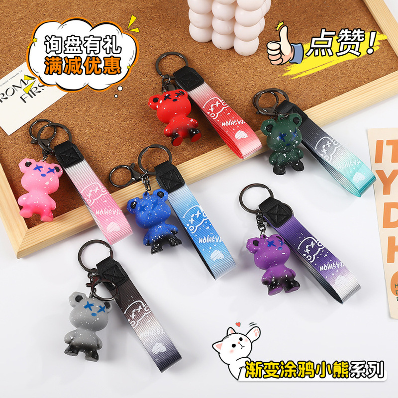 Doll Bear Keychain Pendant Graffiti Bear Keychain Creative Couple Model Internet Celebrity Bag Jewelry Pendant Wholesale