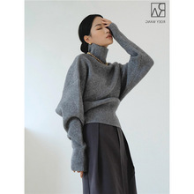 法式高领收腰毛衣女秋冬加厚别致气质感小众蝙蝠型针织衫外穿上衣