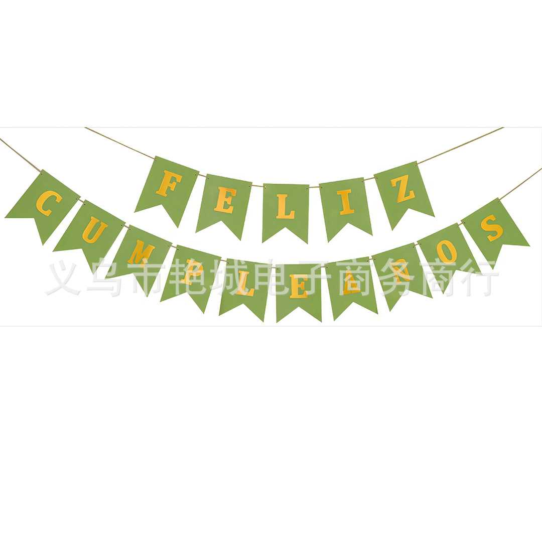 Fábrica al por mayor día tira banderas tarjetas blancas estampadas cola de pescado español Feliz cumpleaños tira banderas de fiesta de cumpleaños decoración banner