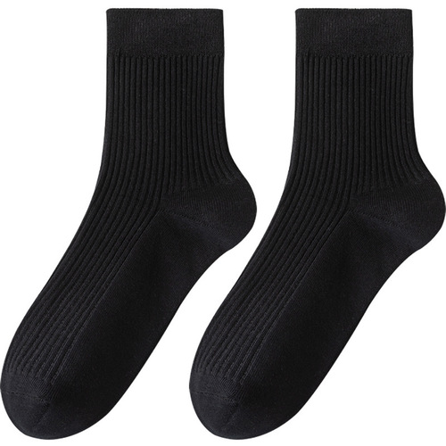 Socks for men spring and summer new cotton socks mid-length socks double-needle vertical strips anti-pilling men's socks boneless stitching men's stockings