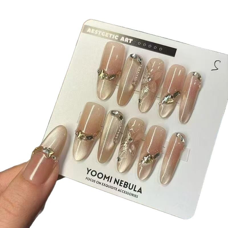 [Mariposa de hoja marchita] Ropa de otoño e invierno hecha a mano, ojos de gato de temperamento blanco, estilo explosivo avanzado, parche de mariposa de uñas denso