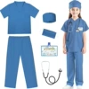 Blue set, stethoscope, V-neckline, 4 piece set