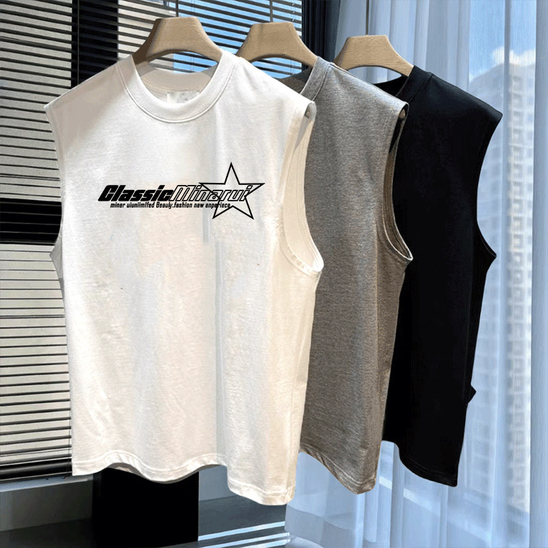 Loose Cotton Summer Vest Outerwear Cool Stylish Thin Sports Sleeveless T-Shirt Men's Trendy Top