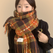 焦糖咖啡格子围巾女氛围感显白保暖流苏围脖韩系加厚保暖情侣披肩