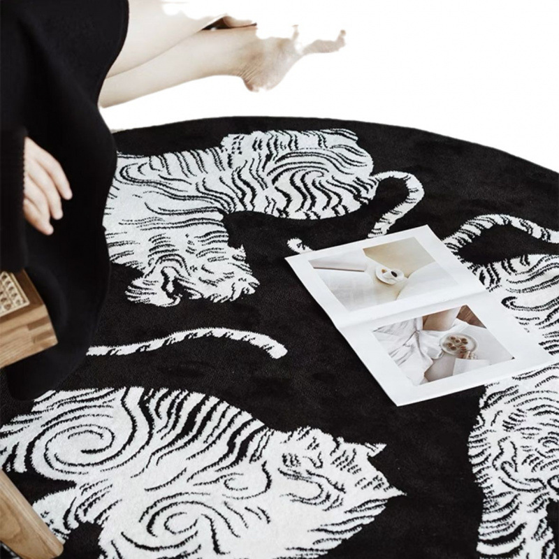 라운드 카펫 프랑스 라이트 럭셔리 블랙 앤 화이트 패셔너블 싱글 의자 옷장 침대 옆 담요 침실 어린이 휴식 공간 먼지 방지 매트