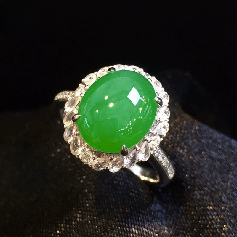 Кольцо Runjia Ice Yang Green Egg из серебра 925 пробы, инкрустированное натуральным бирманским жадеитом, старый водянистый жадеит, яркий цвет