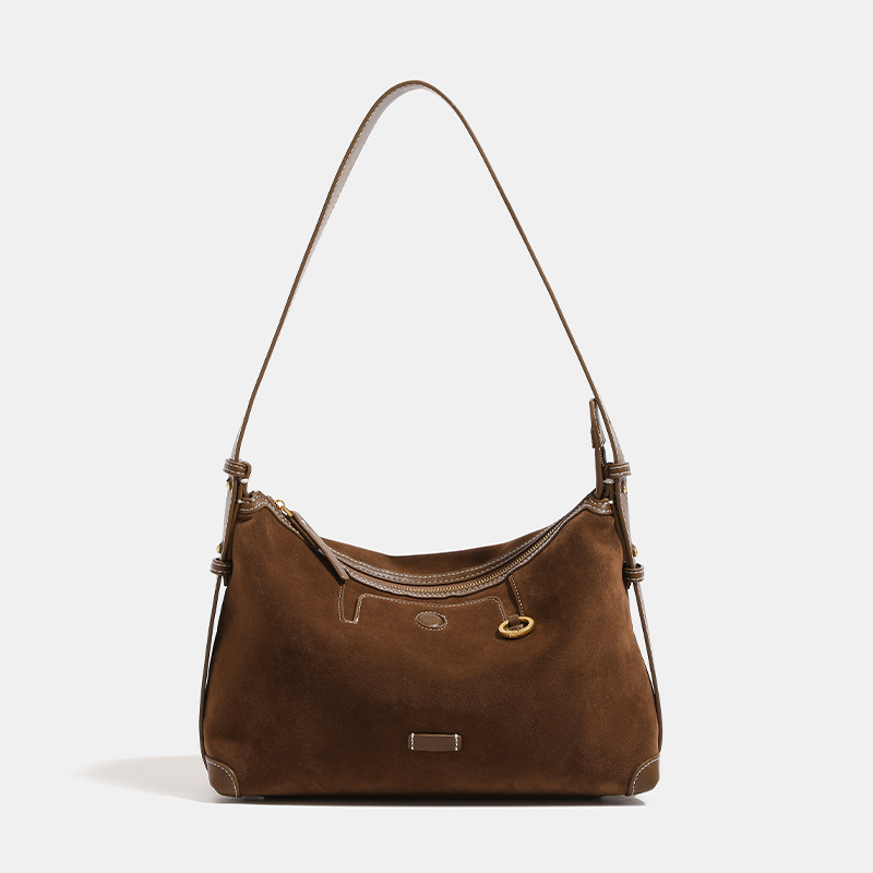 Tracking Series Light-Colored Vegetable Tanned Leather Hobo Bag For Women, Suede Underarm Bag, Commuter Dumpling Bag, Shoulder & Crossbody Versatile Bag - Thumbnail 2