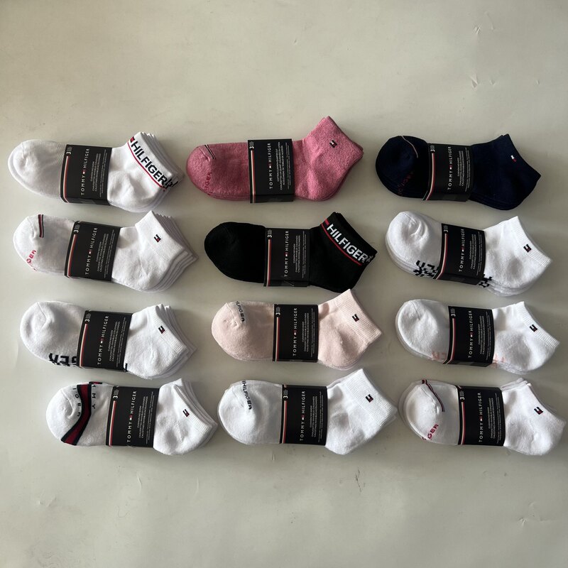 Towel-soled Tommy men's and women's socks, casual socks, solid color cotton socks, outdoor running socks, men's three-quarter sports socks, in stock