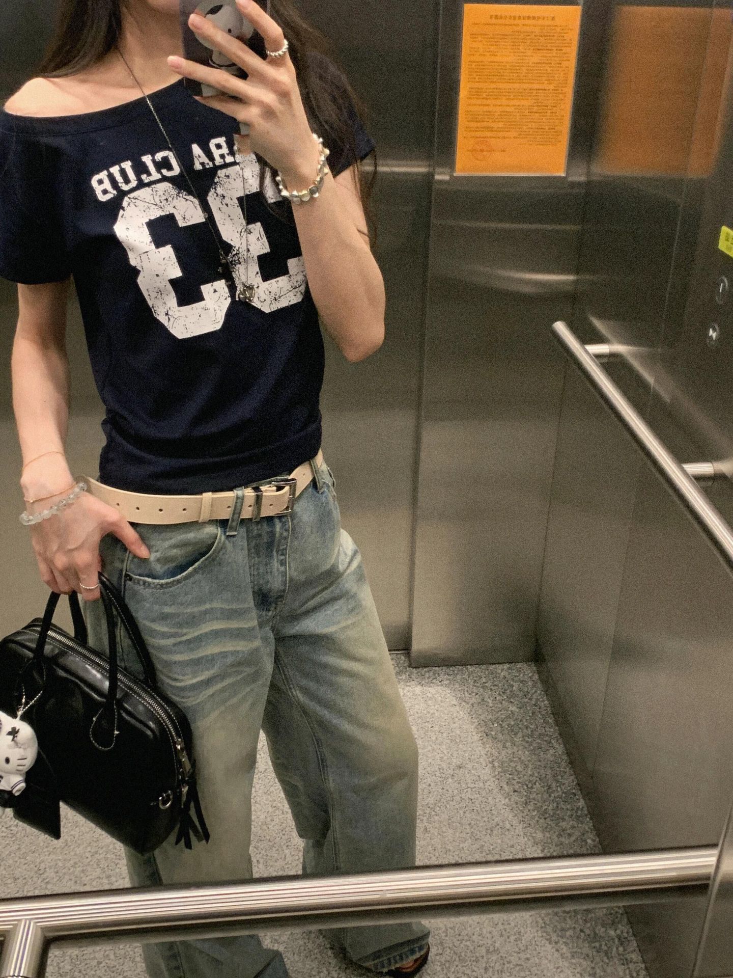 [Guangzhou Fabric 240g 95% Cotton + 5% Spandex Cotton Stretch] Slim Fit Slanted Shoulder One-Line Collar Short-Sleeved T-Shirt