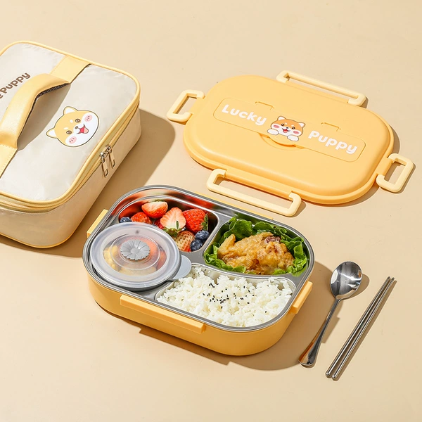 Shiba Inu (medium 4 grid)+chopstick spoon+soup bowl+heating bag