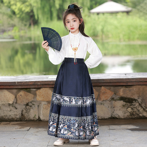 Ancient style skirt for middle-aged and older children, spring new children's suit, horse face skirt, little girl, Hanfu, girl, Chinese style princess skirt