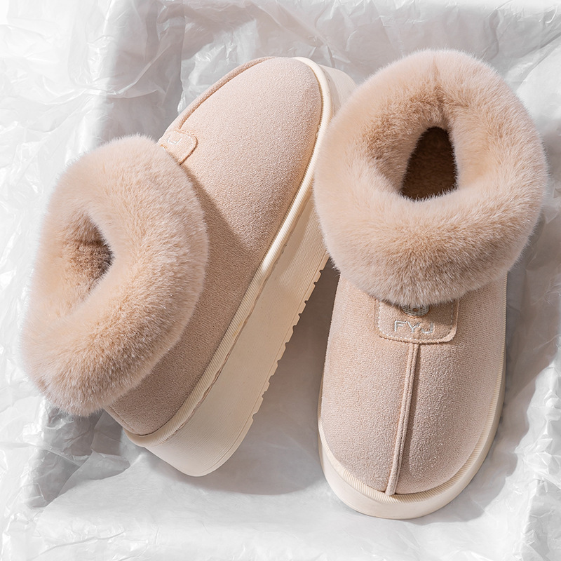 New Style Cotton Slippers Women's Winter Outfit Couple's Cotton Shoes fleece-lined Thickened Warm Mao Mao Slippers Bag with Snow Boots