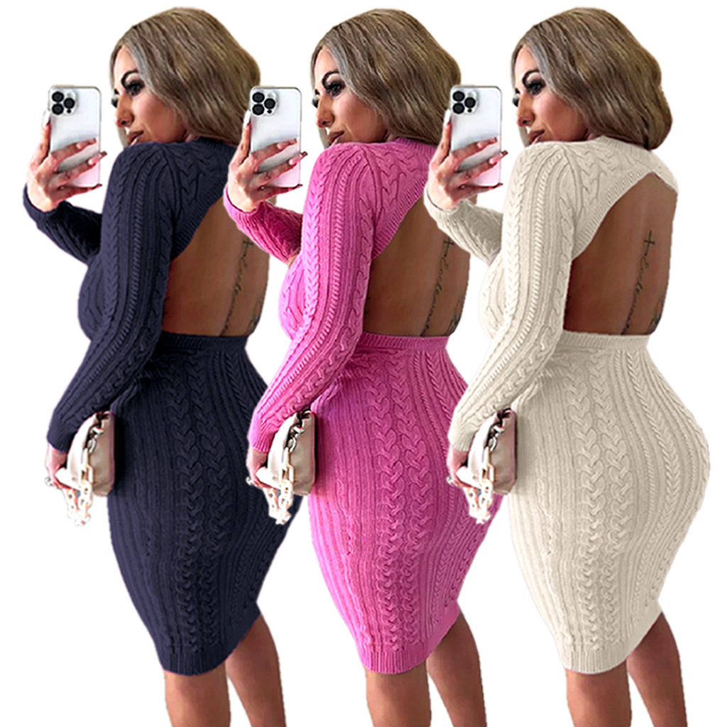 Robe pull pour femmes, couleur unie, Sexy, mode, F301_voghion.com