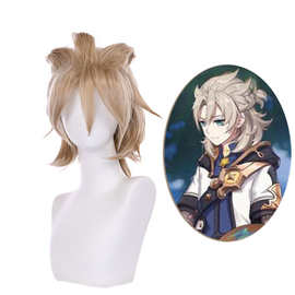 动漫cosplay假发原神 阿贝多 亚麻色假毛 白垩之子游戏半扎发造型