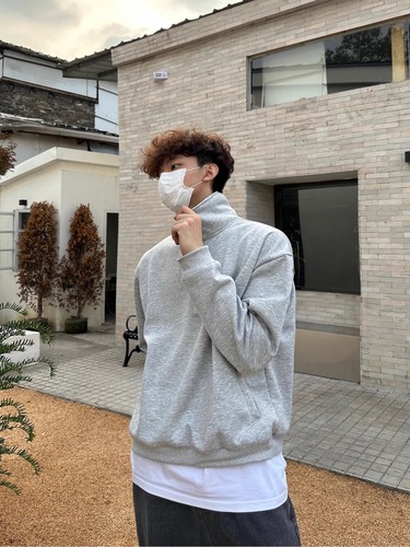 American style niche minimalist half-zip turtleneck sweatshirt jacket for men, spring and autumn trendy brand loose casual versatile top