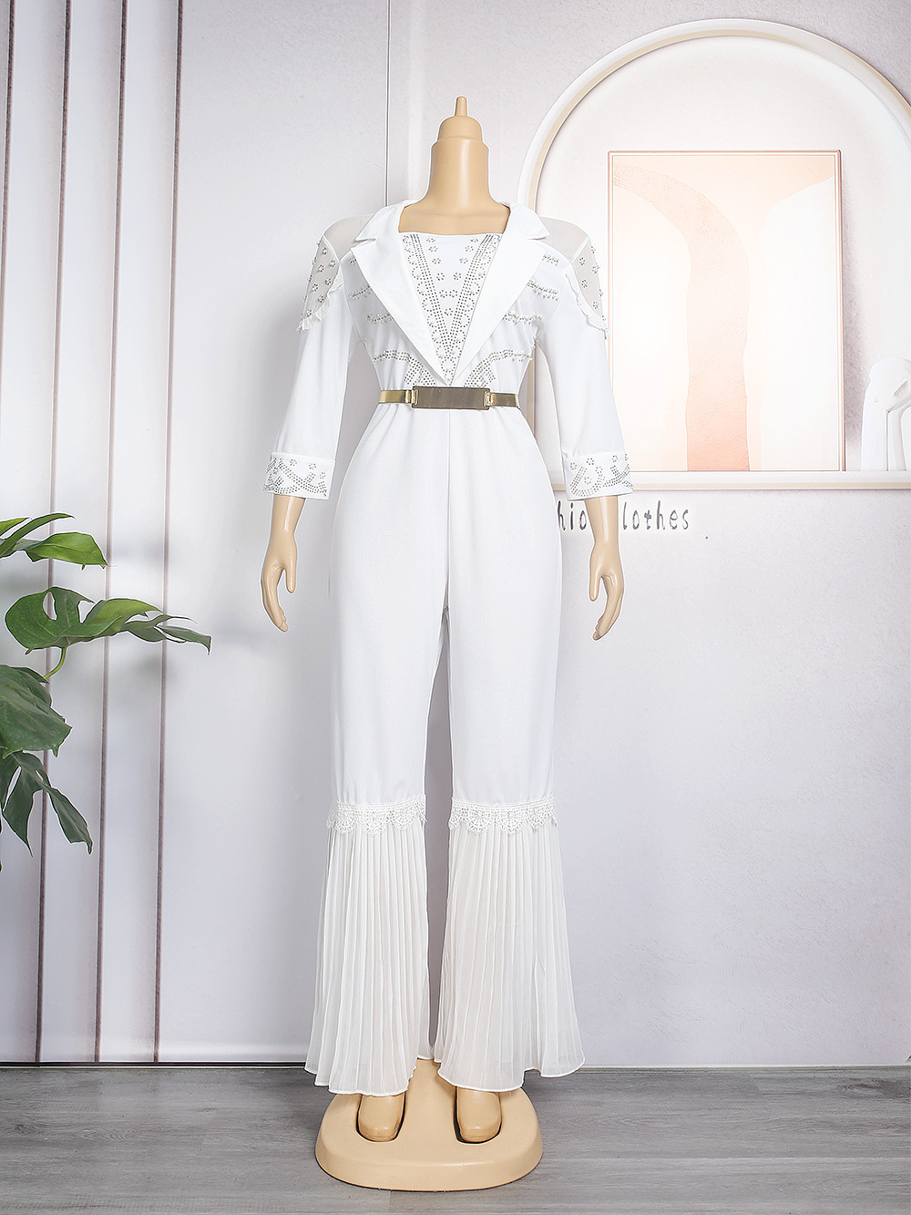 AliExpress Amazon wish2023 nuevo Flared Pantalones rectos ropa de las mujeres africanas más tamaño mono cinturón image 8