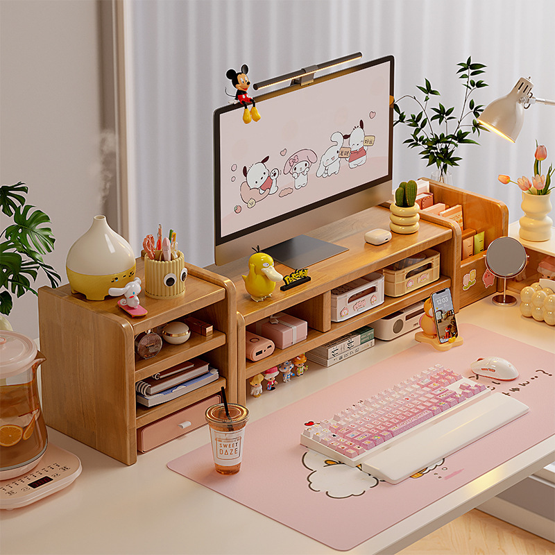 모든 솔리드 우드 데스크탑 컴퓨터 모니터 높은 랙 홈 오피스 데스크탑 스토리지 랙 스테이션 디스플레이 스토리지 랙