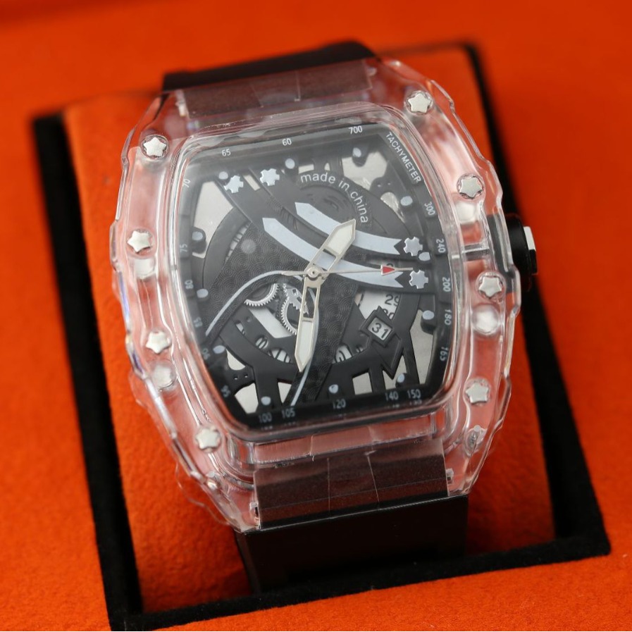 Orologio uomo quarzo luminoso design a botte trasparente_voghion.com