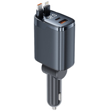 外贸工厂爆款超级快充车充105W车载充电器金属外壳带线多口车充