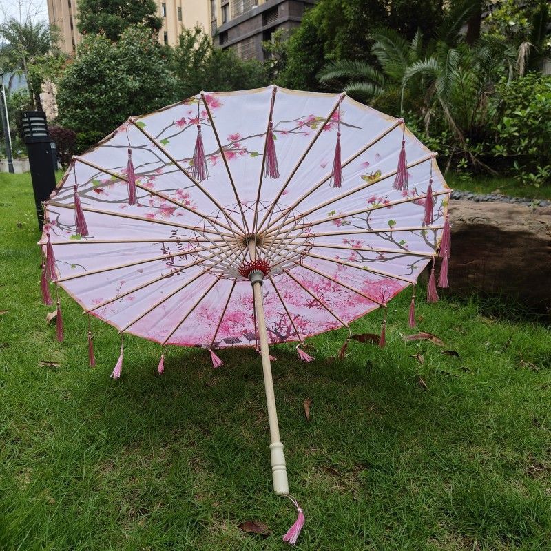 スーパーフェアリーアンティークスタイルの花びらタッセル傘インストールシルク傘写真小道具ダンス傘クラフト古典的な油紙傘|undefined