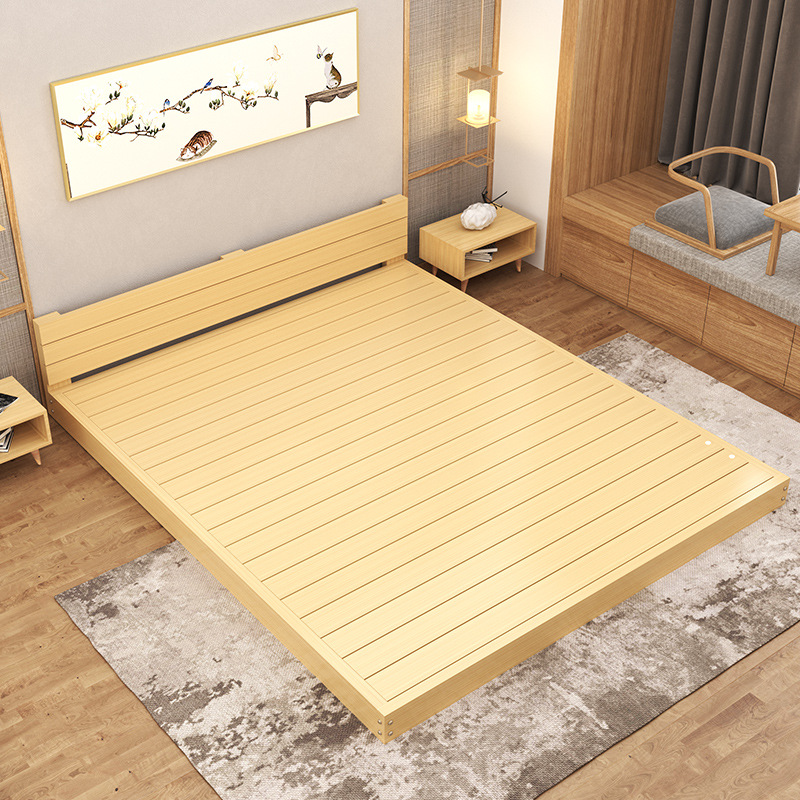 床现代简约榻榻米床架排骨架地台矮床落地低床地铺实木床头靠背实