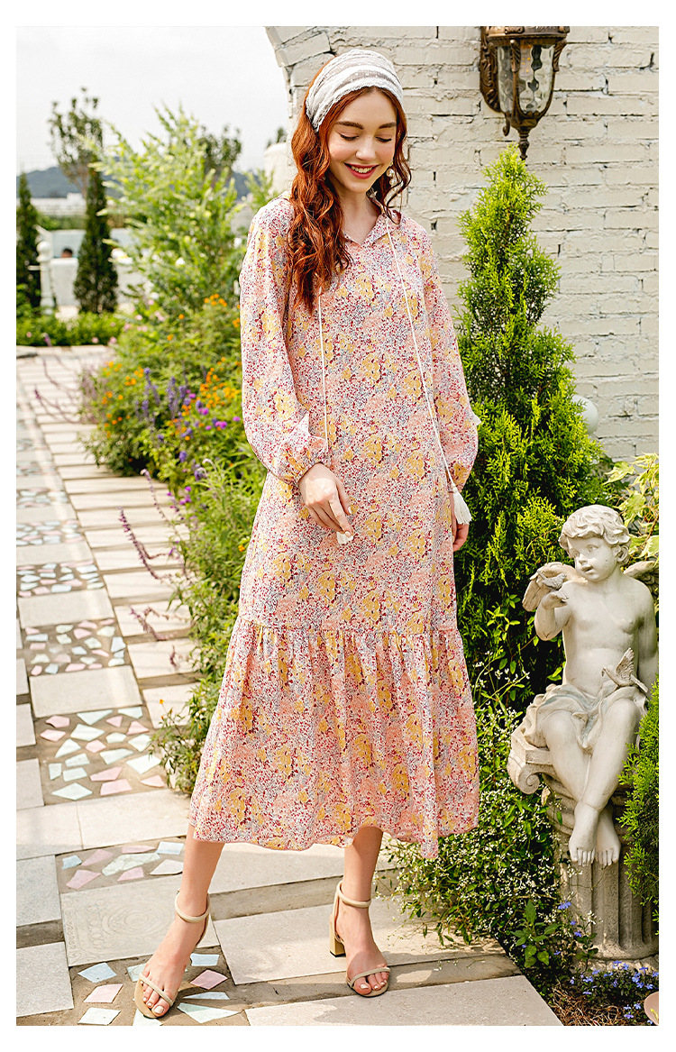 hedging hooded casual floral dress  NSXS35825