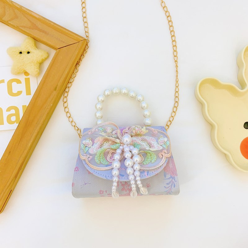Hermoso bolso de arco de perla para niños nuevo estilo antiguo bolso de borda estilo chino colorido bolso de hombro con diamantes
