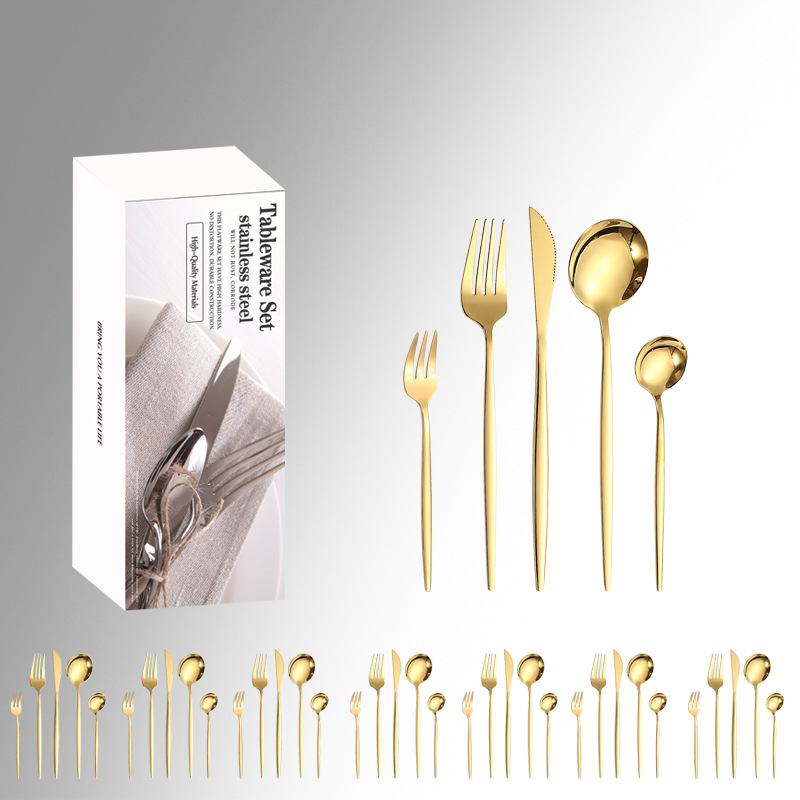 Amazon vajilla de acero inoxidable 20/30/40 piezas traje Portugal 4 piezas principales caja simple comida occidental cuchillo, tenedor y cuchara traje