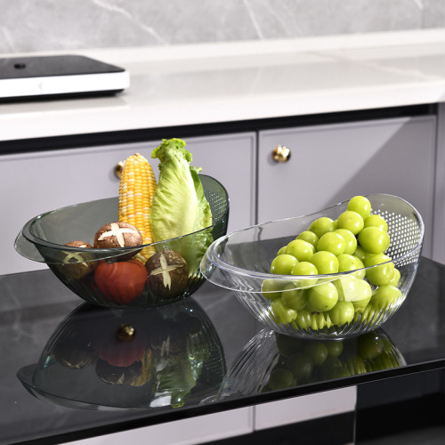 Kitchen multifunctional rice basket household vegetable washing artifact plastic transparent drain rice basin vegetable and fruit vegetable washing basket
