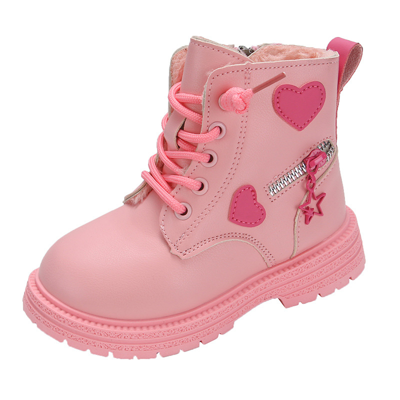 Girls' Martin 2024 autumn and winter new short British style, big children's leather single boots, girls' cotton boots_voghion.com