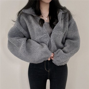 Korean-style Lamb Wool Basic Short All-match Lazy-style Thickened Cardigan Jacket Top