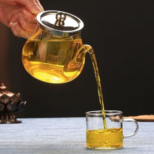 Glass Teapot Thickened Heat-Resistant Tea Boiling Household Tea Maker Transparent with Handle Tea Cup Black Teapot Kung Fu Tea Set suit