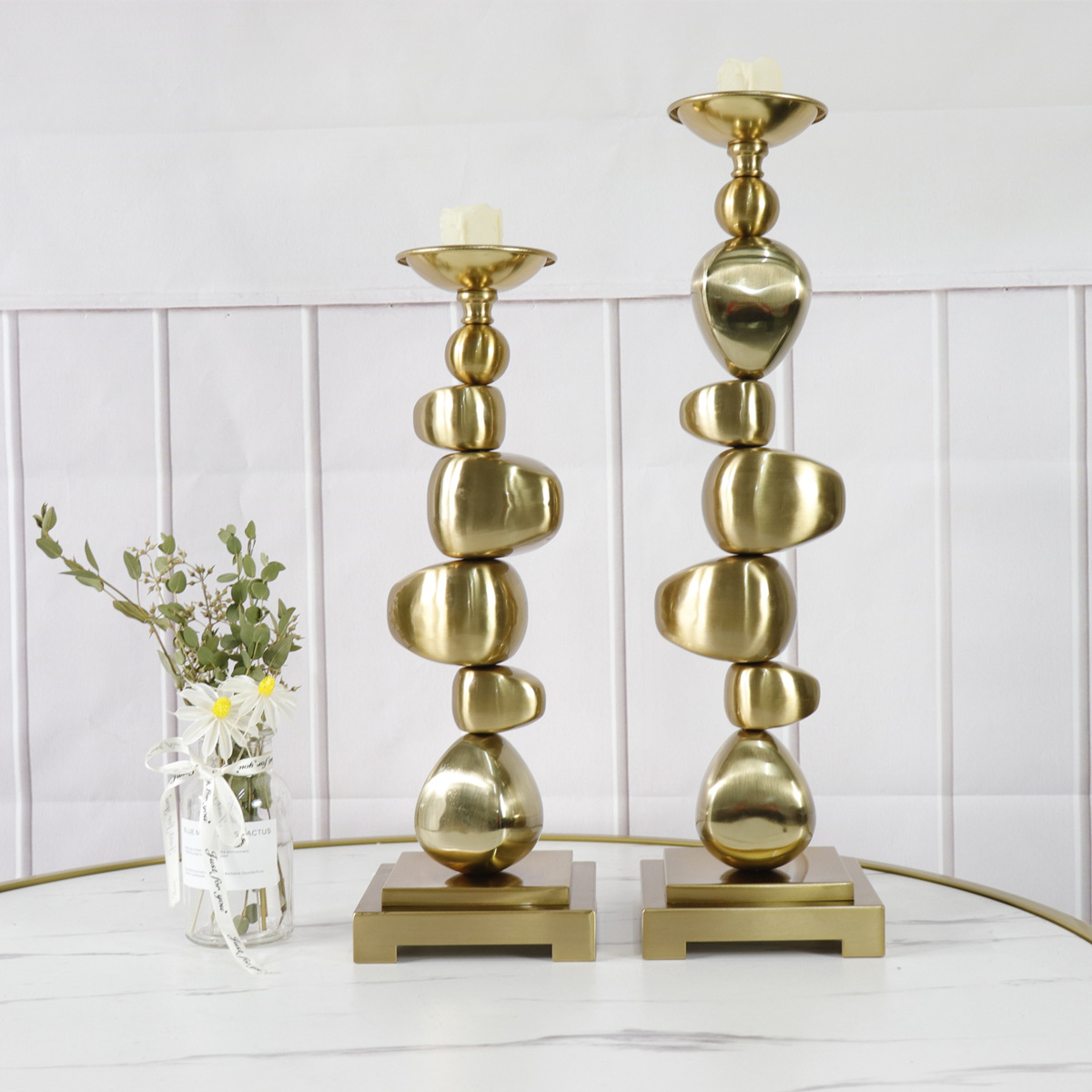 Living room home ornaments woodfish pile candlestick and iron art…