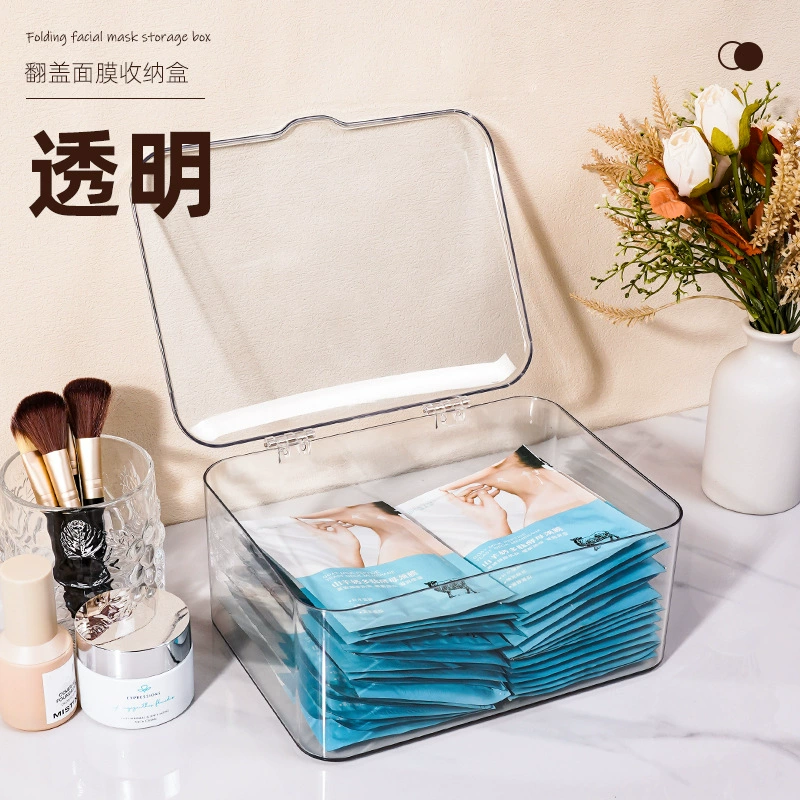 Face mask, table storage box, dressing table, capacious transparent cosmetics