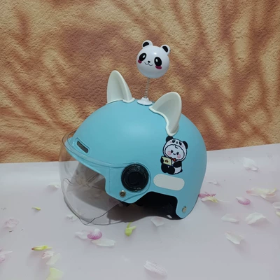 Children's 3C Helmet 7-15 Years Motosiklet kaskı (dəbilqə) - no-11-light-blue-transparent-short-mirror-white-cat-ears-white-bear-7-15-years-old
