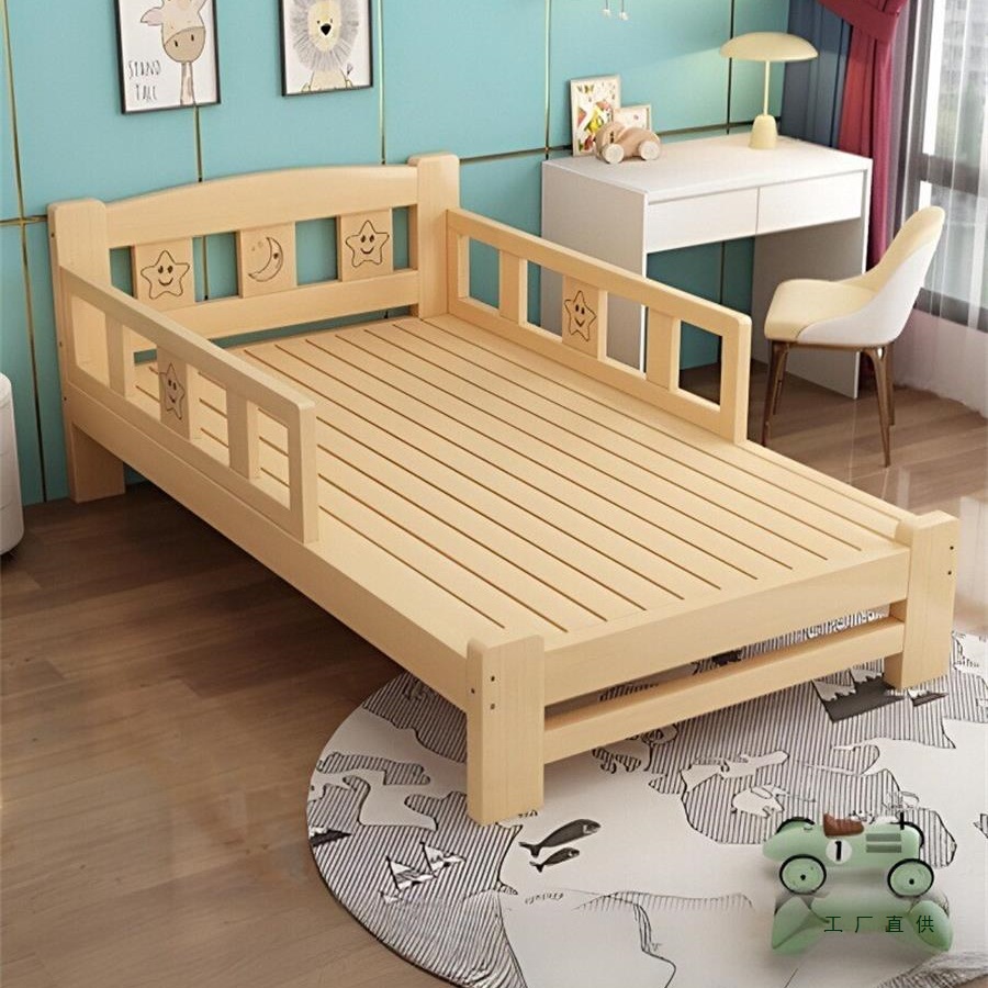 All Solid Wood Children's Bed for Boys 1.2m Single Small Bed with Guardrails Simple Pine Widened Splicing Economical Girls