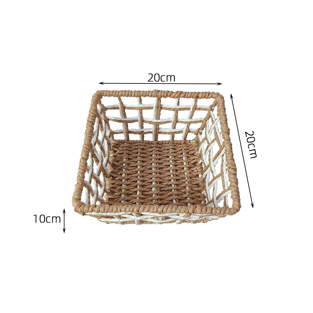Ins風手作り紙ひも編みかご多機能間食雑物整理かご透かし化粧品デスクトップ収納ケース