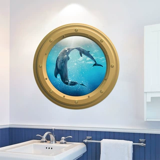 海洋舷窗海底动物海洋海豚船窗客厅卧室走廊浴室洗衣机家具墙贴纸