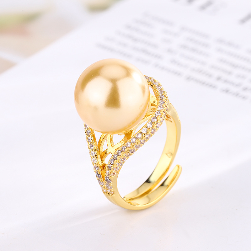 2024 nuevo estilo Zhuang Shengsheng joyería cobre chapado en platino perla retro mujer anillo abierto 14mm al por mayor
