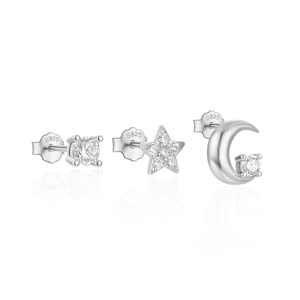 3g Weight Ear Studs Classification 1 Set Quantity Daily Occasion 925 Sterling Silver Material Star, Butterfly Pattern Women's Gender Plating Design Simple Style Style 1 Set 925 Sterling Silver Star Butterfly Ear Studs 125