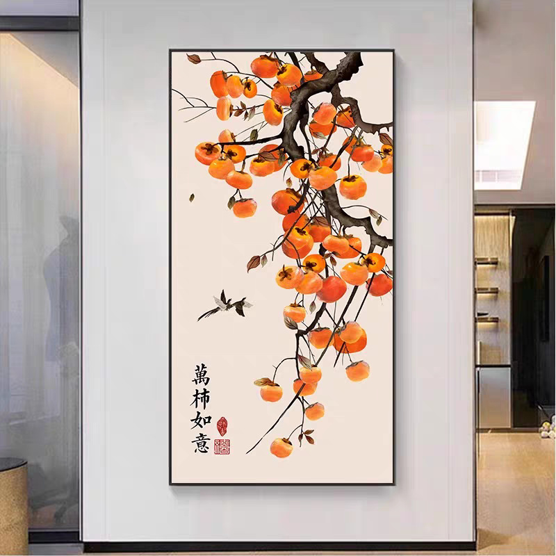 新中式石榴玄関装飾画、廊下掛け絵、玄関壁画、良い意味を持つ九魚図、中国風、国潮風|undefined