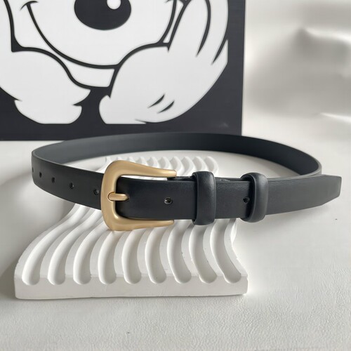 Korean style pu leather women's belt fashion versatile jeans decorative belt ins Hong Kong style gold buckle thin belt