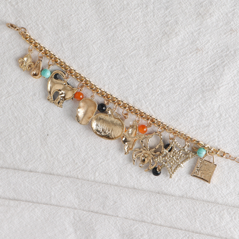 Halloween Charm Bracelet With Spider Pumpkin Skull And Diamonds_voghion.com