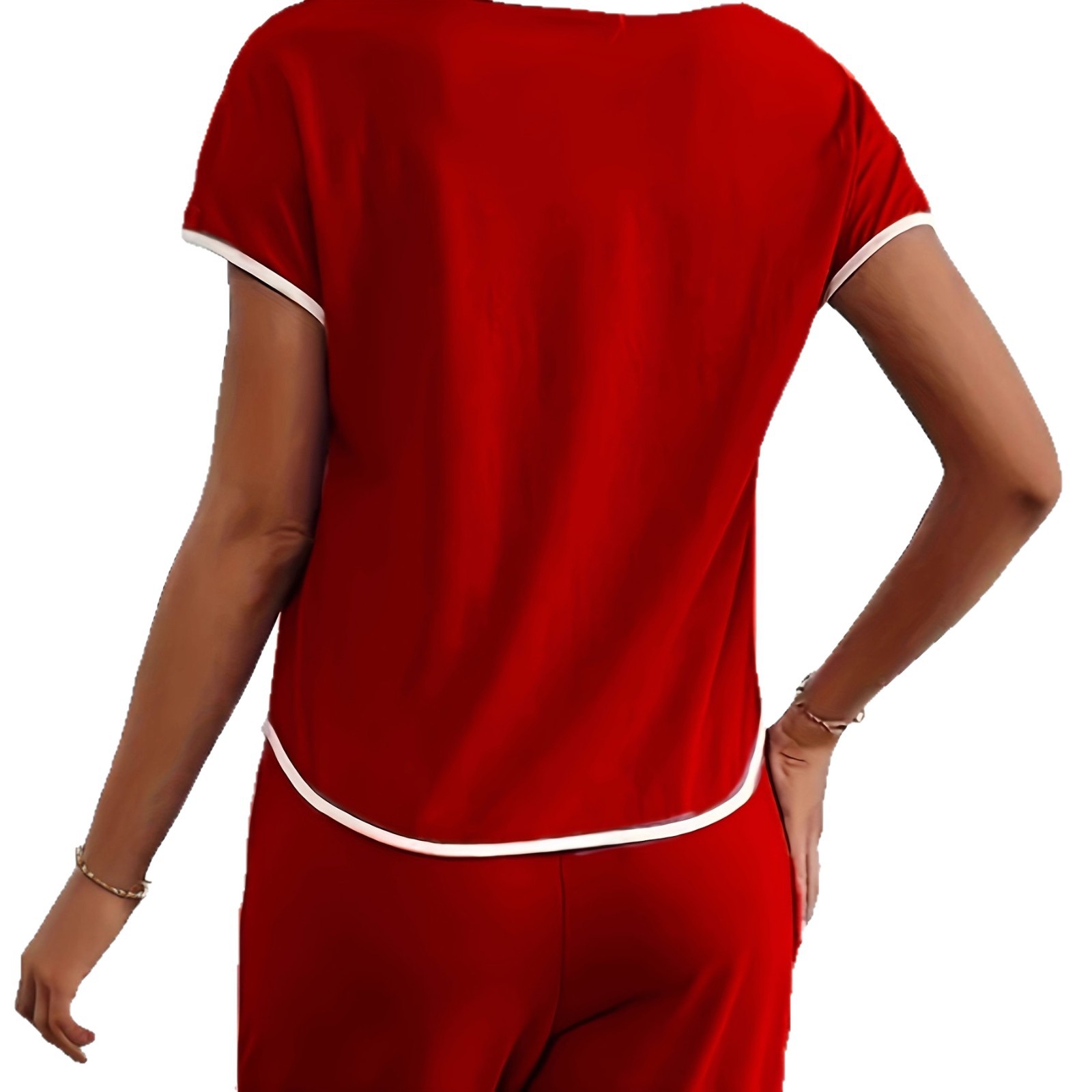Damen-Freizeitanzug mit Farbblock-Besatz im europäischen/amerikanischen Stil, schlichte, lockere Passform, Kurzarm, Frühling, Sommer, Herbst, Neu_voghion.com