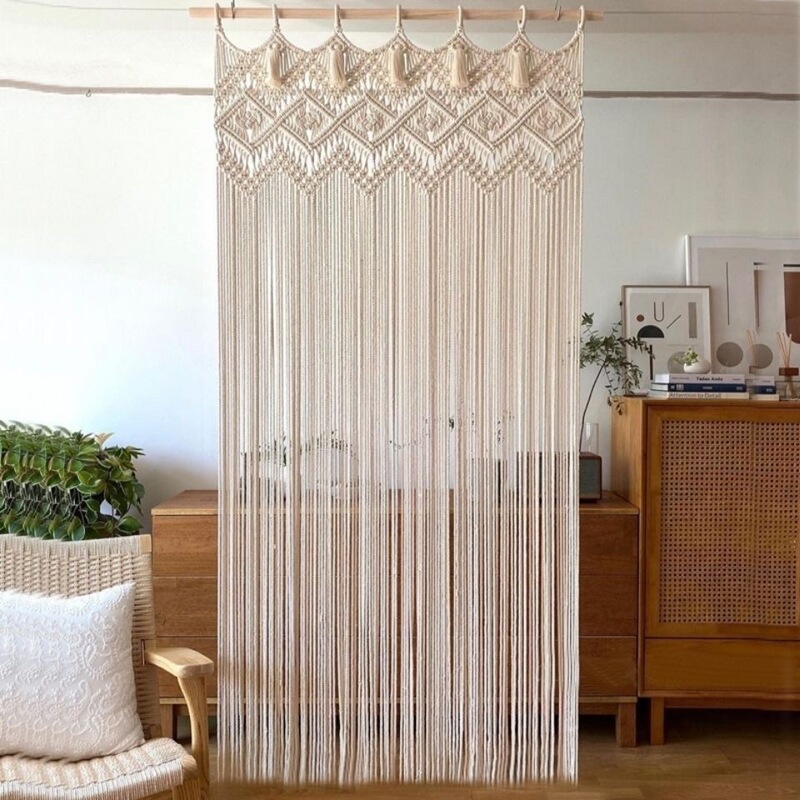 Cross-border finished product Nordic hand-woven curtains with tassel decoration, cotton rope tapestry, woven Bohemian door curtain