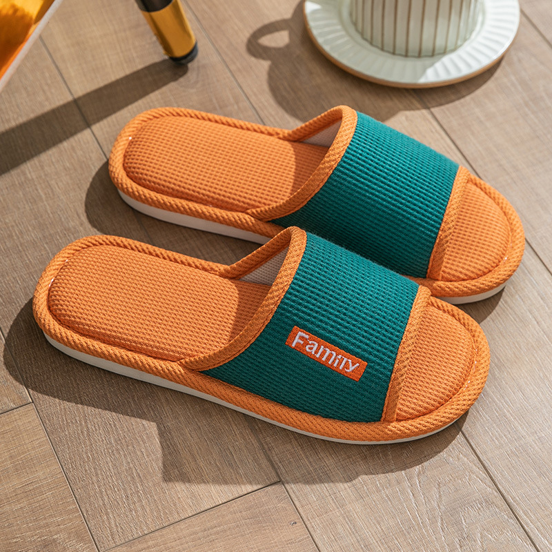 Zapatillas de lino de las mujeres de cuatro estaciones casa interior casa mudo pareja piso inferior suave antideslizante de lino de algodón sandalias de los hombres